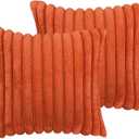 18x18 Throw Pillow Covers Set of 2, Decorative Faux Fur Covers for Bed, Couch Soft Fluffy Pillow Cover with Velvet Back for Living Room, Neutral Home Dcor Accent for Sofa - Burnt Orange