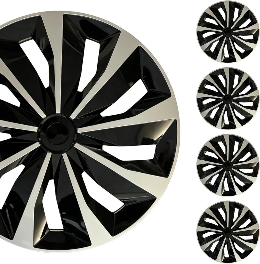 Hubcap Wheel Cover Replacement R17 Hub Caps Universal-Fit Steel Wheel Rim Cover ABS Material Exterior Accessories for Car Truck SUV -Set of 417-inchSilver-Black