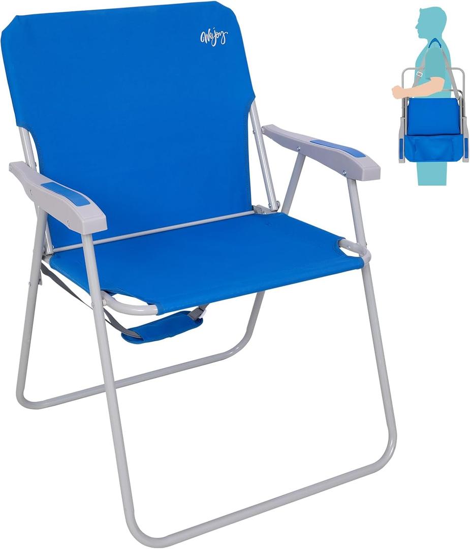#WEJOY Folding Beach Chair for Adults, Lightweight Beach Chair with Shoulder Straps, High Back Camping Chairs with Hard Armrest, Supports 300lbs for Outdoor Lawn Concert