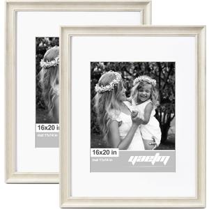 Yaetm 16x20 Picture Frame Matted to 11x14 Set of 2, 1.4" Wide Molding & Rustic White 16x20 Frames for Wall Gallery, Wall Mounting (2 pack, White)