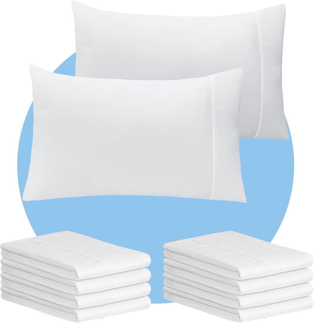 LuxClub Collection Pillowcases 8 Pack - Eco Friendly Wrinkle Free Cooling Pillow Cases with Satin Trim - Machine Washable Hotel Bedding Silky Soft - White King
