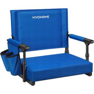 VIVOHOME Stadium Seat with Back Support and Cushion, Portable Bleacher Chair with Cup Holder and Shoulder Strap, Comfortable for Various Sports Events (Blue)