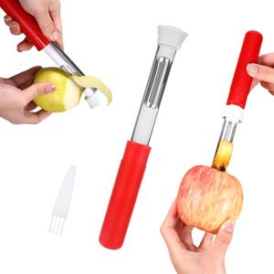 Red Apple Corer and Peeler, Multi Functional Apple Corer for Bell Peppers Pears,Stainless Steel 2-In-1 Household Kitchenware, Plastic-Handle,Fruit and Vegetable Peeling Tool,Christmas Halloween Gifts