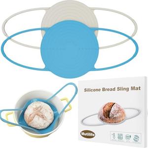 Pack Of 2 Baking Sourdough Silicone Bread Sling: Mutilife Reusable Sourdough Bread Baking Mat with Handles for Dutch Oven, 2 Pcs (Beige & Blue)
