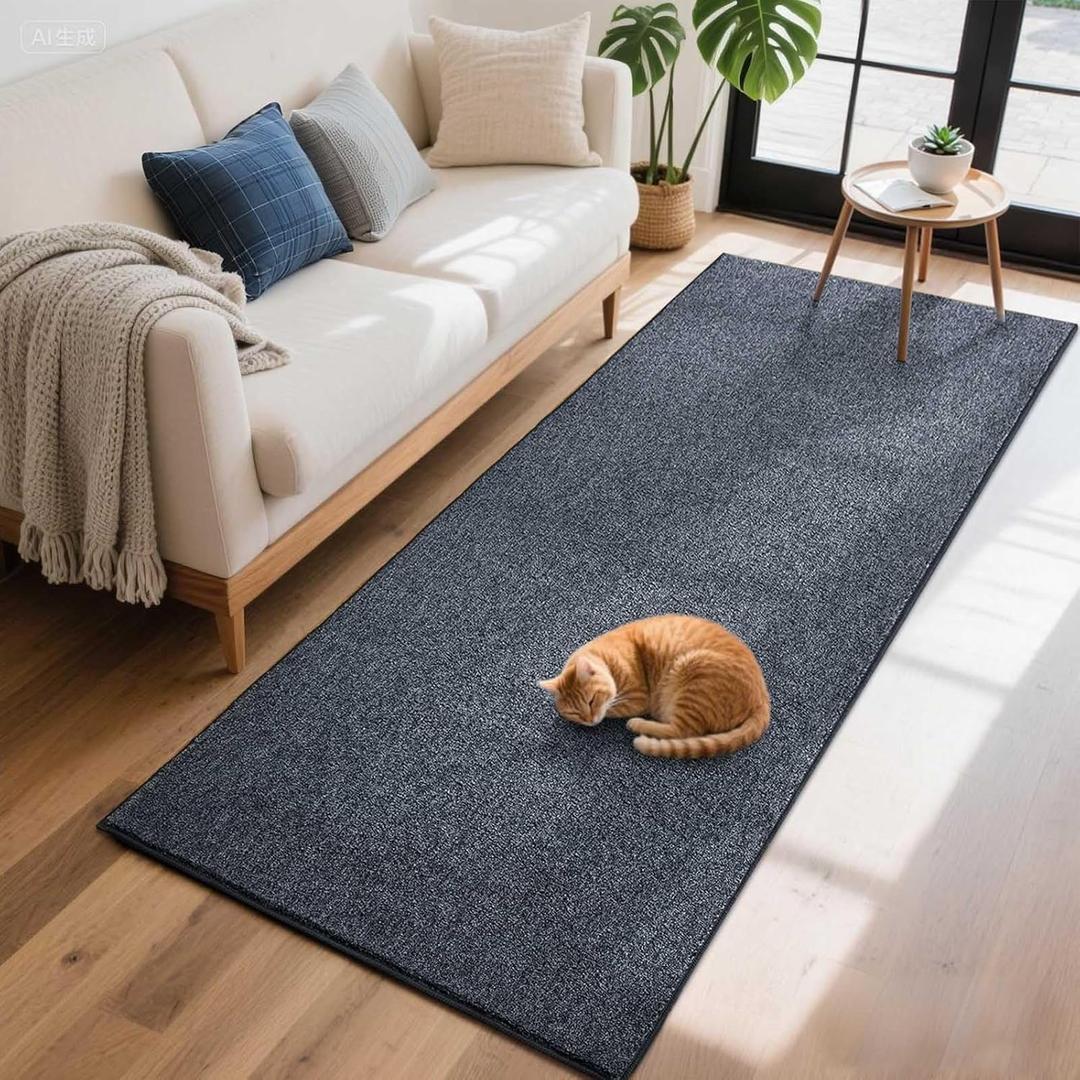 FinRec 2x6 Washable Runner Rugs for Kitchen Hallway Bedroom, Low Pile Thin Rug Solid Color, Non-Slip Carpet Indoor for Home Decor (Navy Blue/White)