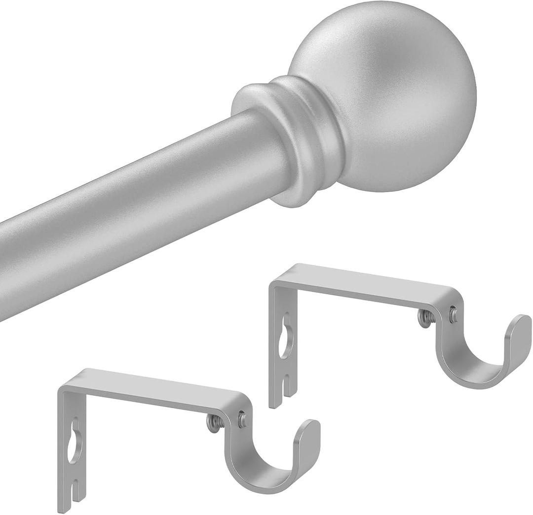Silver Curtain Rods for Bedroom with Brackets,5/8 Inch Diameter Small Window Curtain Rod 30 to 60 Inches,Easy Install Drapery Rods