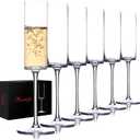BACLIFE Crystal Champagne Flutes Set of 6 - Hand Blown Champagne Glasses With Long Stem - 6.5 oz Elegant Sparkling W Stemware - Unique Gift for Mother's Day,Birthday,Wedding - Clear