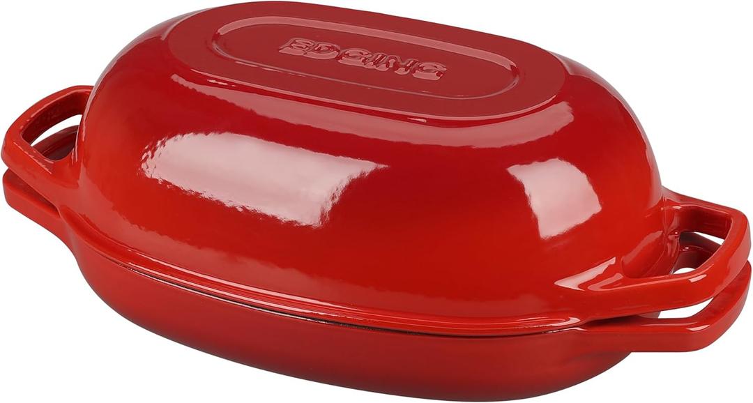 Enameled Cast Iron Oval Dutch Oven Pot with Lid, Dutch Oven for Sourdough Bread Baking, Oval Bread Pan, Bread Oven, Bread Dutch Oven, 5qt, Red