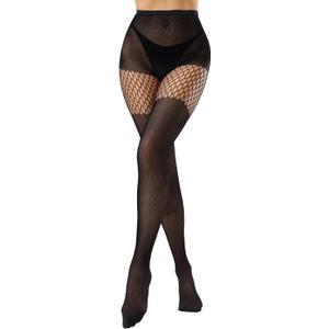 Faux Thigh High Tights for Women - Fishnet Gothic Pantyhose, High Waist Over-The-Knee Goth Leggings (Black, M)