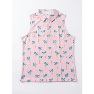 Womens Palm Trees Sleeveless Golf Shirt Athletic Tank Tops Ladies Casual Summer Palm Trees Golf Wear Polo Tennis Shirts for Women Large