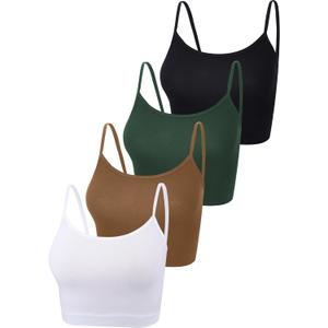 Boao 4 Pack Women's Cropped Tank Tops, Cotton Spaghetti Strap Crop Top Basic Sports Crop Cami Half Camisoles for Teen Girls (Medium, Blackish Green, Black, Chocolate, White)