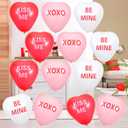3 x 30 Pcs 12 Inch Valentine's Day Inflatable Heart Outdoor Decorations with Romantic Love Quotes, Reusable Latex Balloons for Yard Decors Wedding Anniversary Party