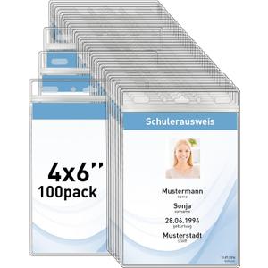 Vertical ID Badge Holders with Soft Edge (Sealable Fits 4x6 Inch Insert) (100 Pack), Waterproof Passport ID Card Holder, Name Tag Holder, Name Badge Holders, Zipper Plastic Badge Holder