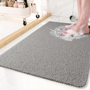 Non-Slip Bathtub Mat, 16x24 Inch, Shower Mats for Bath Tub, PVC Loofah Bathroom Mats for Wet Areas, Quick Drying Foot Scrubber Mat Grey
