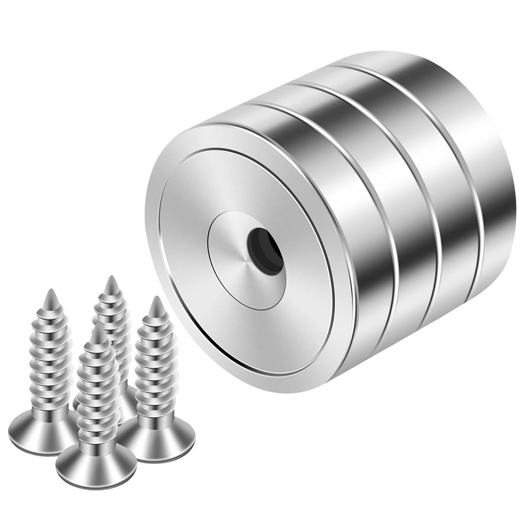 Neosmuk Magnets with Screws, 170lbs Heavy Duty Rare Earth Neodymium Mounting Magnets with Holes, Countersunk Round Disc Industrial Magnets for Wall Mounting, 4 Pack