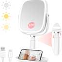 Lighted Makeup Mirror, 2600mAh Rechargeable 1x/10x Magnifying Vanity Mirror, 8.5" Height Adjustable Makeup Mirror with Lights 3 Color, 360 Rotation 2-Sided Light up Large Desk Mirror, Gifts for Women