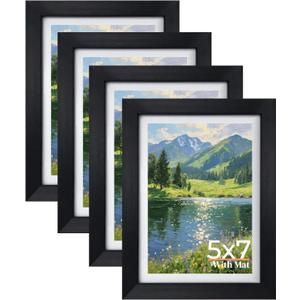 Giftgarden 5x7 Picture Frame Set of 4, 6x8 Matted to Display 5 by 7 Photo with Mat or 6 by 8 without Mat for Wall or Tabletop, Black