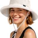 FURTALK Wide Brim Sun Hat with Ponytail Hole for Women UPF 80+ UV Protection Packable Bucket Hiking Travel Outdoor Hat (Medium-Large, Beige)