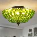Semi Flush Mount Ceiling Light, Green Glass Ceiling Light Fixture, 3-Bulb Modern Black Close to Ceiling Light, Vintage Glass Ceiling Lights for Bedroom Kitchen Living Room, Bulb Not Included (11.8 inch)