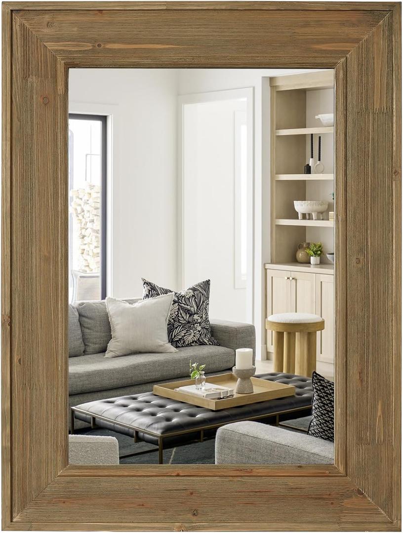 WallBeyond Rustic Wood Framed Mirror, 24" x 32" Farmhouse Decorative Wall Mirror, Vintage Solid Wood Rectangular for Bathroom, Entryway & Living Room, Natural