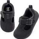 Toddler Slippers Girl Boy House Shoes Baby Moccasins Slippers Comfy Indoor Outdoor Barefoot Walking Shoes (Black)