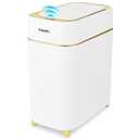 Pukomc 2.3 Gallon / 9L Automatic Adsorption Sensor Trash Can, White Gold Motion Sensor Garbage Bin with Suction, Slim Fashionable Design for Kitchen, Bathroom, Office & Small Space