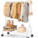 EAGMAK Heavy Duty Clothes Rack Load 420 LBS, Rolling Garment Rack with Lockable Wheels, Standing Metal Clothing Rack with Shelves, Portable Wardrobe Sturdy Coat Rack for Hanging Clothes (White