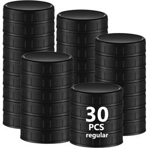 30 Pcs Mason Jar Plastic Lids Regular Mouth Plastic Storage Caps with Rubber Seal Replacement Plastic Lids for Mason Jars Canning Jars and More (Black, 70 mm)
