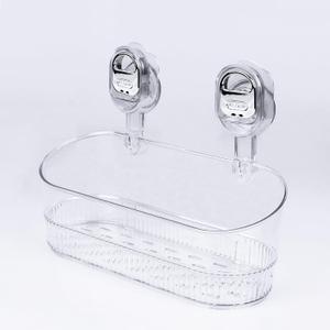 No Drill Bathroom Organizer with Strong Suction Cups, Heavy Duty Shower Organizer Holds 10lbs, Bathroom Shelf for Shampoo, Soap, Razor, Toothbrush (Transparent)