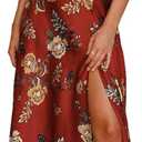 Fashionme Women Spaghetti Strap Midi Satin Dresses Tie Front Backless Split Hollow Dress (X-Large, Maroon)