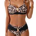 Eomenie Bikini Sets for Women Color Block Two Piece Bathing Suit V Neck Tie Back Swimsuit, 2XL