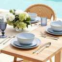 KINGSTONE 12-Piece Bone China Dinnerware Set for 4, Lightweight Porcelain Round Plates and Bowls Set, Durable Scratch Resistant Ceramic Dinner Set, Microwave & Dishwasher Safe, Misty Blue