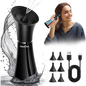 Electric Ear Wax Removal System, Water Powered Ear Cleaning Tool with Irrigation Flusher, 6 Tips, 4 Pressure Settings - Safe & Effective for Ear Wax Buildup Flushing and Cleaning (Dark Black)
