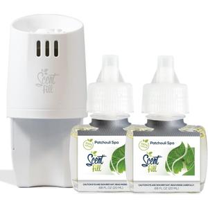 Scent Fill 100% Natural Patchouli Spa Plug in Air Freshener, Scented Oil Refills, 2 Refills + Diffuser