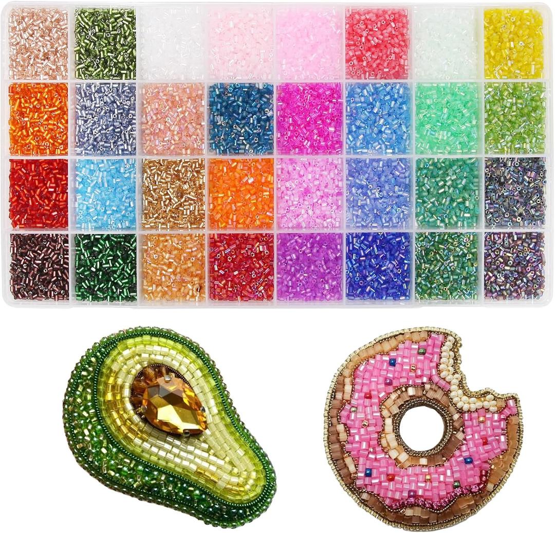EuTengHao 19200Pcs Tube Beads Kit 3mm Glass Bugle Seed Beads for Jewelry Making Embroidery & Home Decor (32 Vibrant Color)