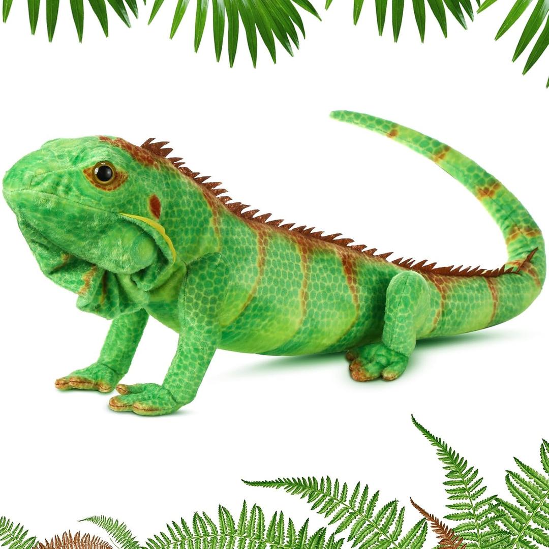 Syhood Lizard Stuffed Animals 37.4'' Realistic Plush Lizard Soft Plush Reptile Gift for Animal Lovers Birthday Easter(Emerald Green Iguana)