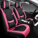 Leather Car Seat Covers Full Set, Automotive Seat Covers 5 Seats, Fit for Most Cars SUV and Most Sedans Pickup Truck, Comfort Breathable Waterproof Full Wrapping Edge Seat Covers (Black & Rose)