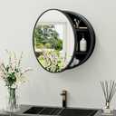 TokeShimi 20 Inch Round Black Medicine Cabinet for Bathroom with Vanity Mirror Small Metal Framed Bathroom Mirrored Cabinet for Wall Mounted Only Circle Farmhouse Medicine Cabinet Removable Shelves