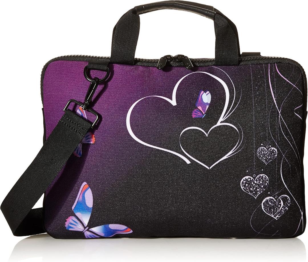 iColor Purple Butterflies Canvas Laptop Carrying Shoulder Sleeve Case Protective Bag Briefcase Fits 11.6 12 12.9 13 13.3 Inches Laptop Ultrabook Netbook CSH-05