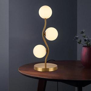 Mid Century Gold Globe Table Lamp 3-Light Flower Curve Beside Desk Table Light with Milk White Glass Shade Metal Base Nightstand Lamp for Bedroom Bedside