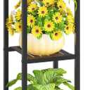 KMOTASUO 3 Tier Black Tall Plant Stand with Wheel for Indoor Outdoor, Heavy Duty Metal Multiple Large Planter Rack for Narrow Corner, Sturdy Iron Vertical Flower Holder for Modern House Patio Bathroom