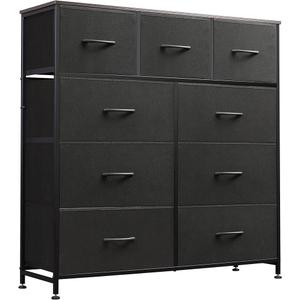 WLIVE 9-Drawer Dresser, Fabric Storage Tower for Bedroom, Hallway, Entryway, Closet, Tall Chest Organizer Unit with Fabric Bins, Steel Frame, Wood Top, Easy Pull Handle