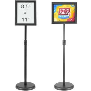 VEVOR Pedestal Sign Holder, 8.5 x 11 Inch Vertical and Horizontal Adjustable Poster Stand, Heavy-Duty Floor Standing Sign Holder with Round Base for Display, Advertisement, and Outdoor, Black
