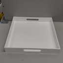 Glossy White Sturdy Acrylic Serving Tray with Handles-14x14Inch-Serving Coffee,Appetizer,Breakfast,Butler-Kitchen Countertop Tray-Makeup Drawer Organizer-Vanity Table-Ottoman Tray