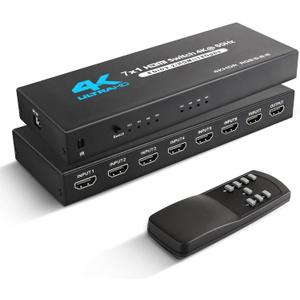 NEWCARE HDMI Switch 7 in 1 Out 4K@60Hz, 7x1 HDMI Switcher with IR Remote, 7 Port HDMI Selector Box Support HDMI2.0, Dolby Vision/Atmos, HDR10 for Xbox, Switch, PS5/4, Roku, Fire Stick