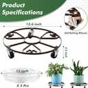 3-Pack 13" Metal Rolling Plant Stand With Wheels for Indoor Outdoor, Heavy Duty Caddy, Iron Dolly With Metal Casters, Heart Style Roller With Clear Saucers, Brown