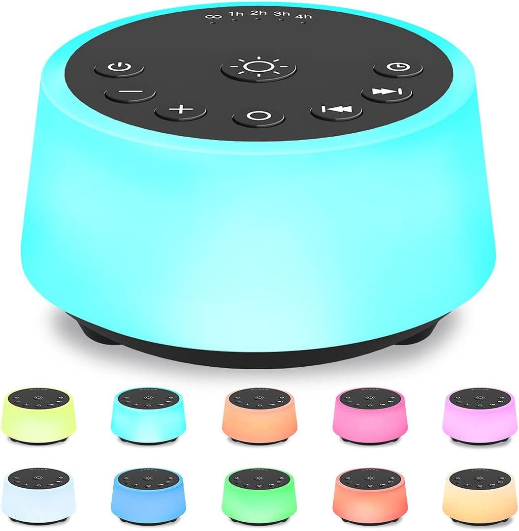 Color Noise Sound Machines with 10 Colors Night Light 25 Soothing Sounds and Sleep White Noise Machine 32 Volume Levels 5 Timers Adjustable Brightness Memory Function for Adults Kids Baby (Black)