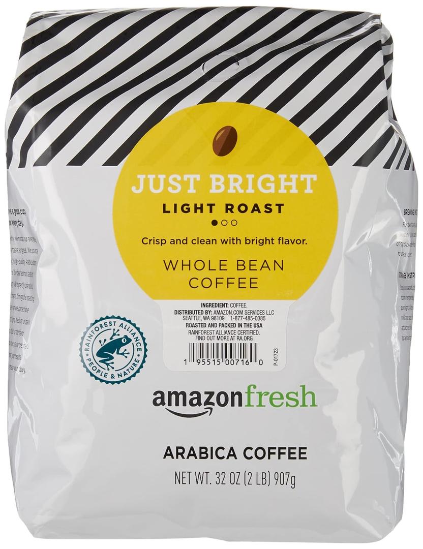 Amazon Fresh, Just Bright Whole Bean Coffee Light Roast, 32 Ounce (Pack of 1), BBD 01/14/2027