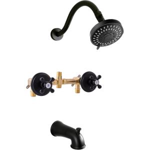 2 Handle Shower Faucet Set, Matte Black Two Handle Shower Faucet Set with Tub Spout 2 Knobs Tub and Shower Trim Kit Combo Set Wall Mounted Shower System Complete