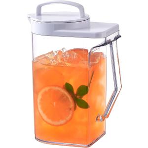 1.4 Liter 50oz Plastic Pitcher with Lid, Fridge Water Carafe Jug with Handle for Hot/Cold Beverages - Water, Cold Brew, Iced Tea & Juice, Clear (47.3 Ounces)
